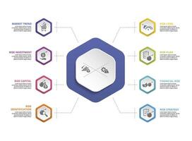 Infographic Risk Management icons illustration. 8 colored steps info template with editable text. vector