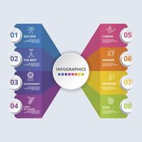 Infographic Success icons illustration. 8 colored steps info template with editable text. vector