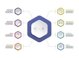 Infographic Teamwork icons illustration. 8 colored steps info template with editable text. vector
