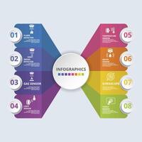 Infographic Sensors icons illustration. 8 colored steps info template with editable text. vector