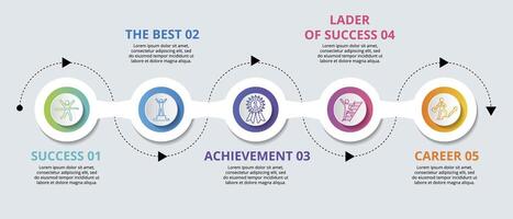 Infographic Success template. Icons in different colors. Include Success, The Best, Achievement, Lader Of Success and others. vector