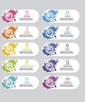Infographic Success icons illustration. 10 colored steps info template with editable text. vector