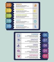 Infographic Startup template. Icons in different colors. Include Partnership, Precision, Career, Creativity and others. vector