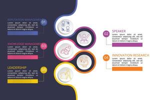 Infographic Reputation Management template. Icons in different colors. Include Reputation Management, Speaker, Knowledge Management, Innovation Research and others. vector