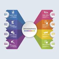 Infographic Risk Management icons illustration. 8 colored steps info template with editable text. vector