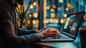 Man using laptop, headhunting and human resources photo