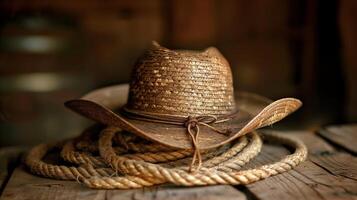 Cowboy inspiration with hat and rope photo