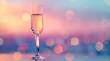 A champagne glass, translucent crystal reflecting photo