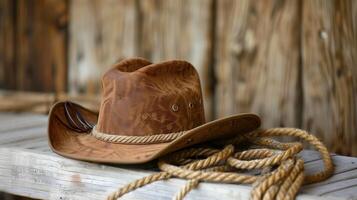 Cowboy inspiration with hat and rope photo