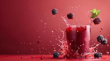 Clean and simple levitating glass of blackberry juice photo