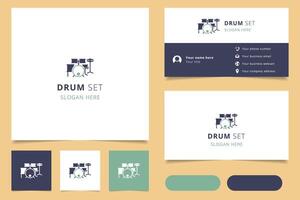 Drum set logo design with editable slogan. Branding book and business card template. vector