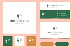 Usb connector logo design with editable slogan. Branding book and business card template. vector