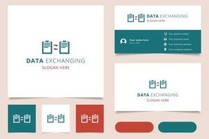 Data exchanging logo design with editable slogan. Branding book and business card template. vector