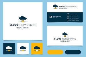 Cloud networking logo design with editable slogan. Branding book and business card template. vector