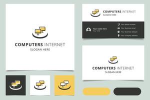 Computers internet logo design with editable slogan. Branding book and business card template. vector