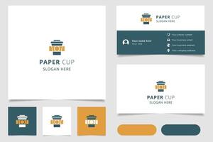Paper cup logo design with editable slogan. Branding book and business card template. vector