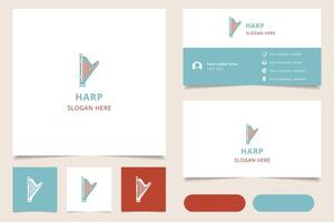 Harp logo design with editable slogan. Branding book and business card template. vector