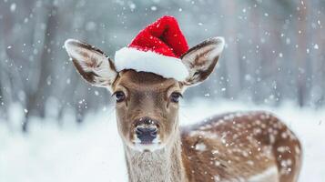 Deer in santa hat photo