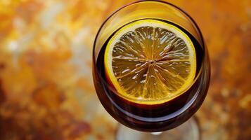 Glass of Wine With Lemon Slice photo