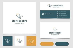 Stethoscope logo design with editable slogan. Branding book and business card template. vector