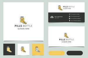Pills bottle logo design with editable slogan. Branding book and business card template. vector