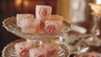 Bridgerton tea party with rose-shaped sugar cubes photo