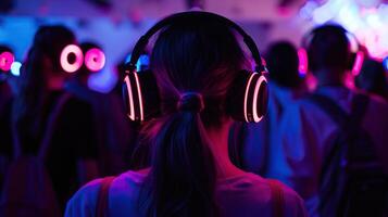 Silent Disco Party with Neon Lights photo