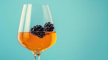 An orange wine glass with blackberries photo