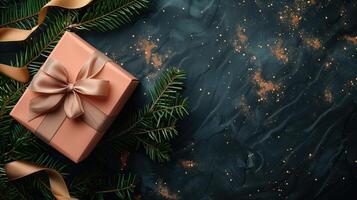Dark peach gift box with elegant gold ribbon photo