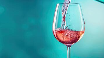 Wine pouring in wineglass on a blue background photo