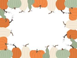 White background bordered with pumpkins and copy space for text. Ideal for harvest festival or Thanksgiving events vector