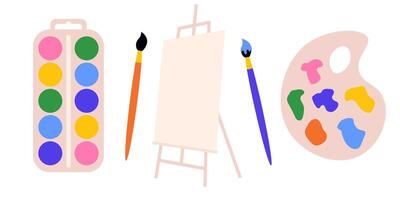 Drawing tools set featuring various stationery items for artists. collection ideal for creative projects and art supplies vector
