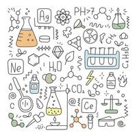 Chemistry set of doodle elements. , isolated vector