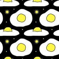 Fried egg seamless pattern. Retro linear illustration. Trendy and creative background with drawing of scrambled egg. Hand drawn sketch doodle style. vector