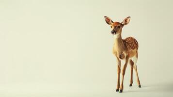 A Young Fawn Standing Against A Light Background photo