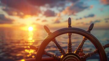 3D rendering, illustration of a ship steering wheel photo