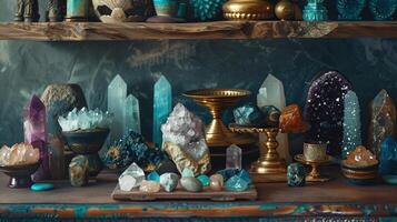 Beautiful esoteric and mystical altar for meditation photo