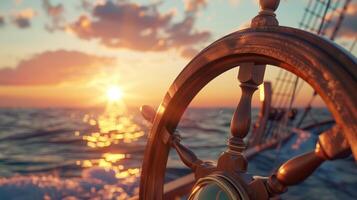 3D rendering, illustration of a ship steering wheel photo