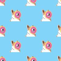 FUNNY DOG WITH A BIG DONUT ON HIS FACE SEAMLESS PATTERN vector