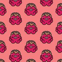 CUTE LITTLE RED OCTOPUS WITH SAUCE ON HEAD SEAMLESS PATTERN vector