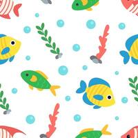 Fish and algae. Seamless pattern on white background vector