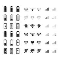 Mobile interface icons, battery, power, charge, wi-fi signal and connection level sign set , Smartphone Connection Icons vector