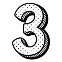 a minimalistic traced number 3 letter having dotted outline on white background vector