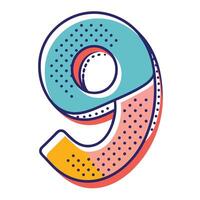 a minimalistic traced number 9 letter having dotted outline on white background vector
