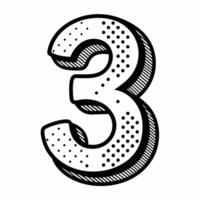a minimalistic traced number 3 letter having dotted outline on white background vector