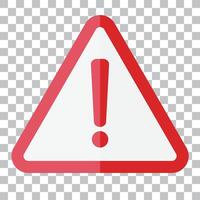 An exclamation mark icon indicating a red warning or danger. vector