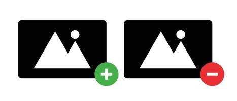 A set of add photo and delete photo icons. Vectors. vector