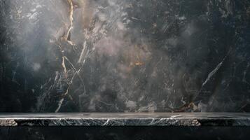 empty grey marble tabletop with dark stone background photo