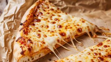 A slice of fried, hot Italian pizza with sticky cheese photo