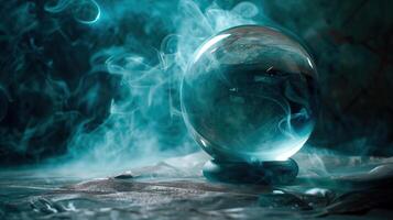 Empty crystal ball for future prediction with smoke photo